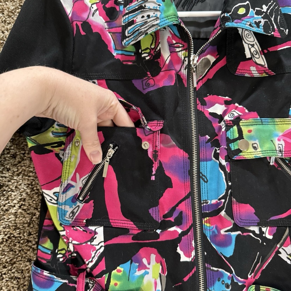 Peter Nygard Womens M Multicolor Abstract Zip Jacket Stretch Knit Sleeves Pocket - Picture 7 of 10
